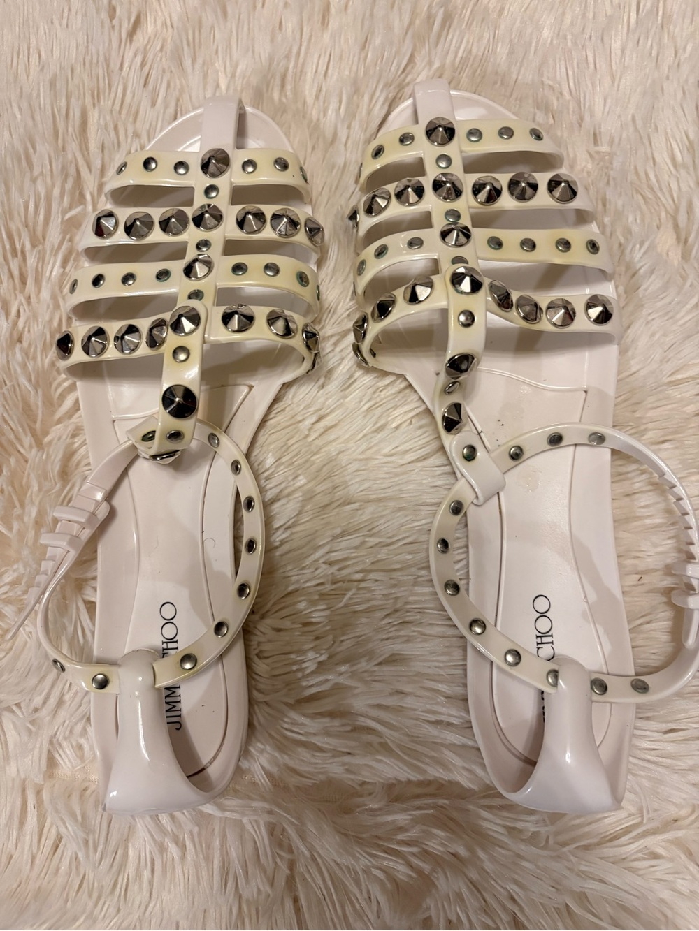 Jimmy Choo Ivory Studded Strappy Sandals